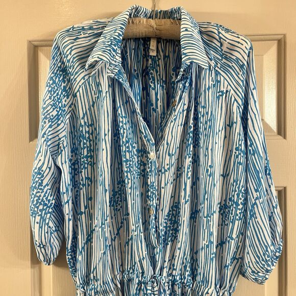 Vix by Paula Hermanny Women's Sz S Swim Cover-up Blue Drawstring Pockets Button - Picture 8 of 13